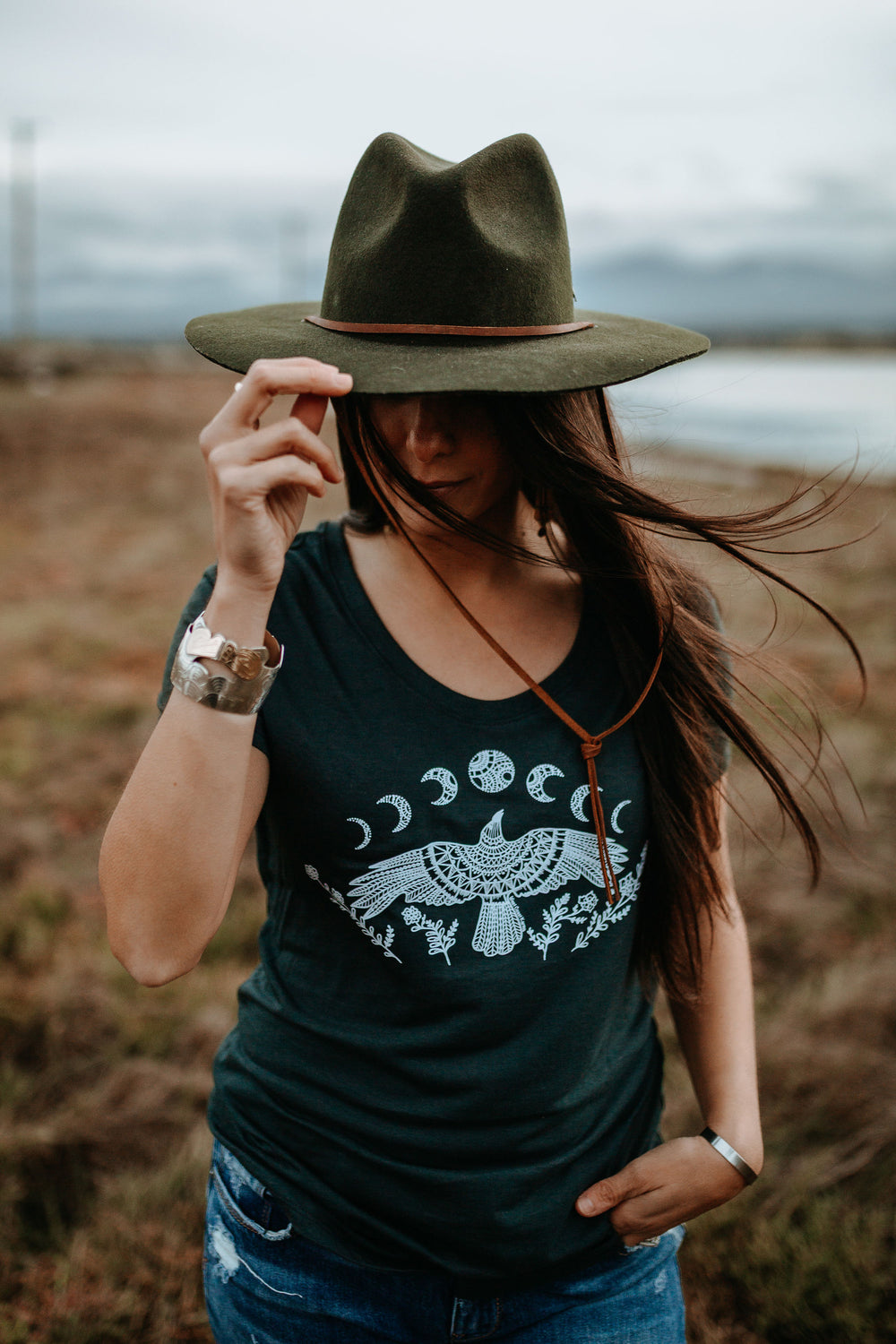Raven Moon Phase Bamboo/Organic Cotton Tee *Made In Canada*
