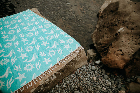 Pacific Turquoise Boho Whale Cotton Throw