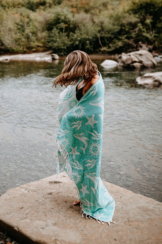 Pacific Turquoise Boho Whale Cotton Throw
