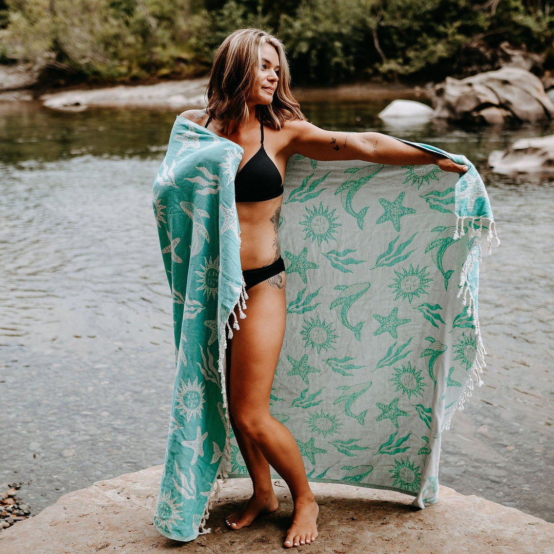 Pacific Turquoise Boho Whale Cotton Throw