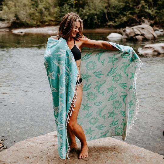 Pacific Turquoise Boho Whale Cotton Throw