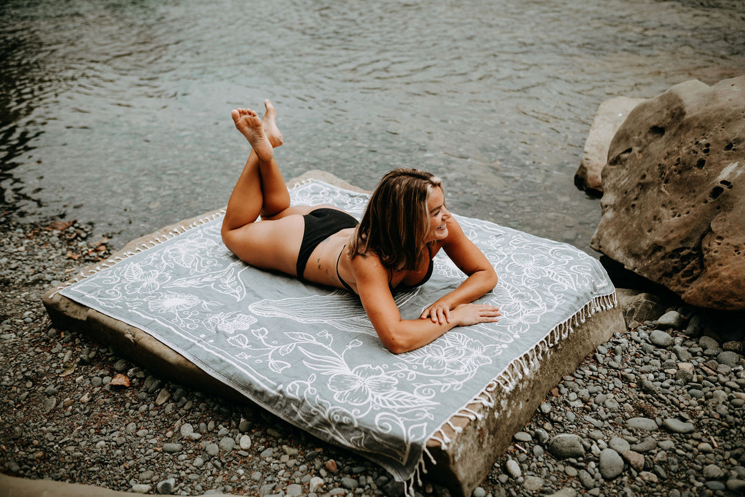 Slate Grey Land and Sea 100% Cotton Turkish Throw