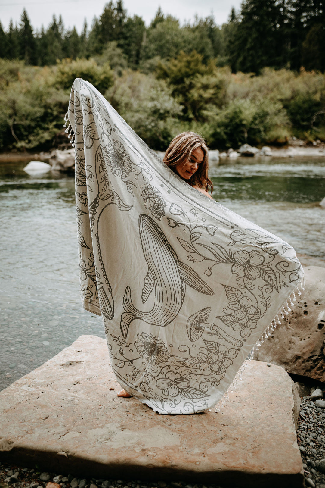 Slate Grey Land and Sea 100% Cotton Turkish Throw