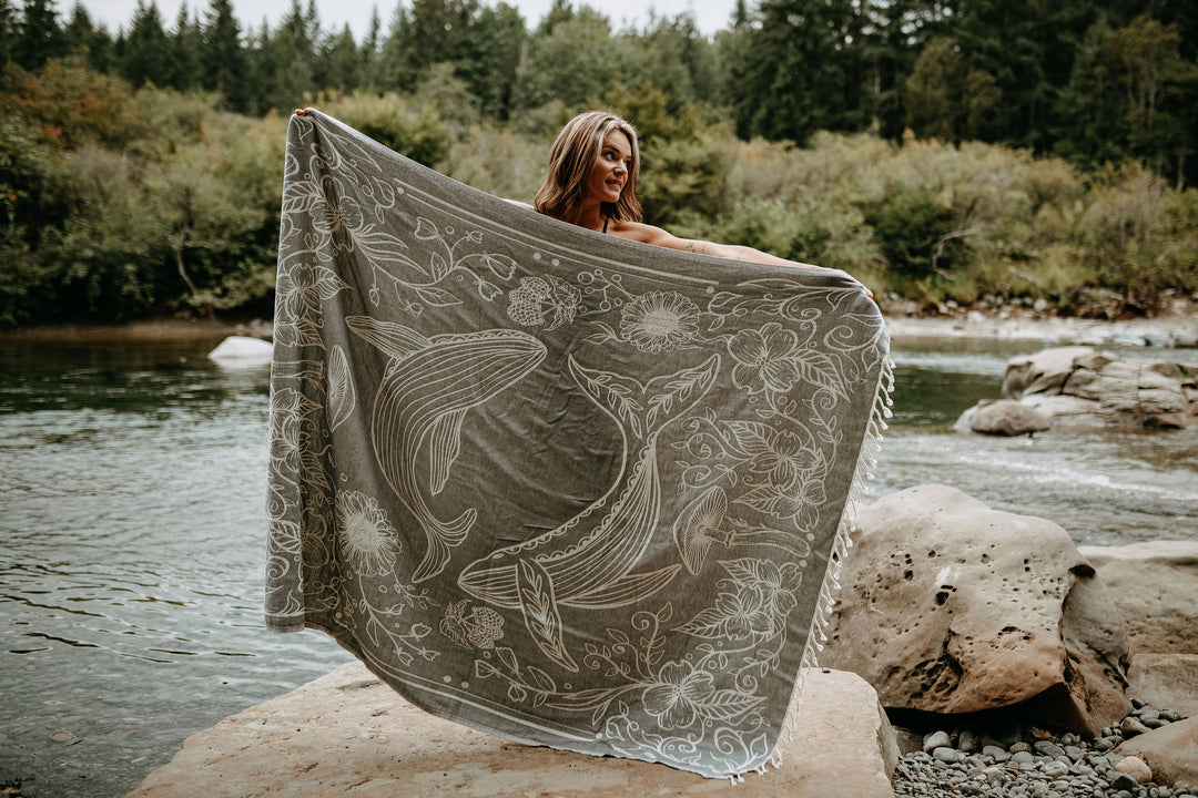 Slate Grey Land and Sea 100% Cotton Turkish Throw