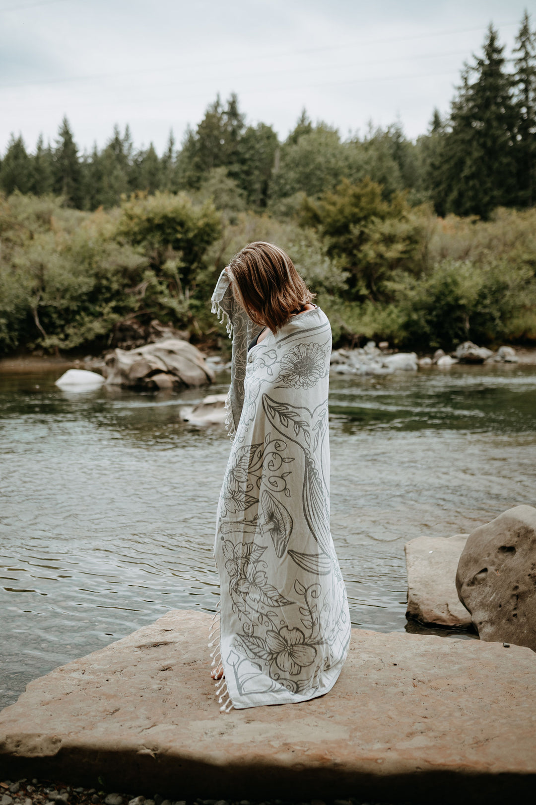 Slate Grey Land and Sea 100% Cotton Turkish Throw