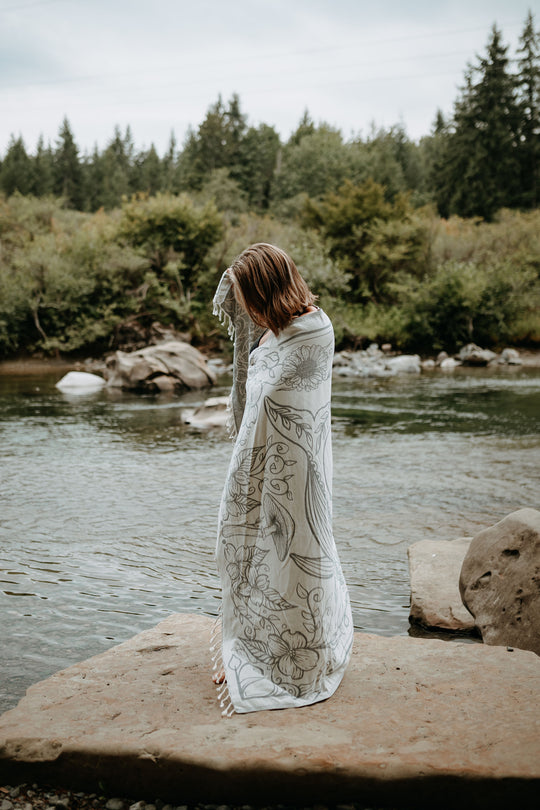 Slate Grey Land and Sea 100% Cotton Turkish Throw