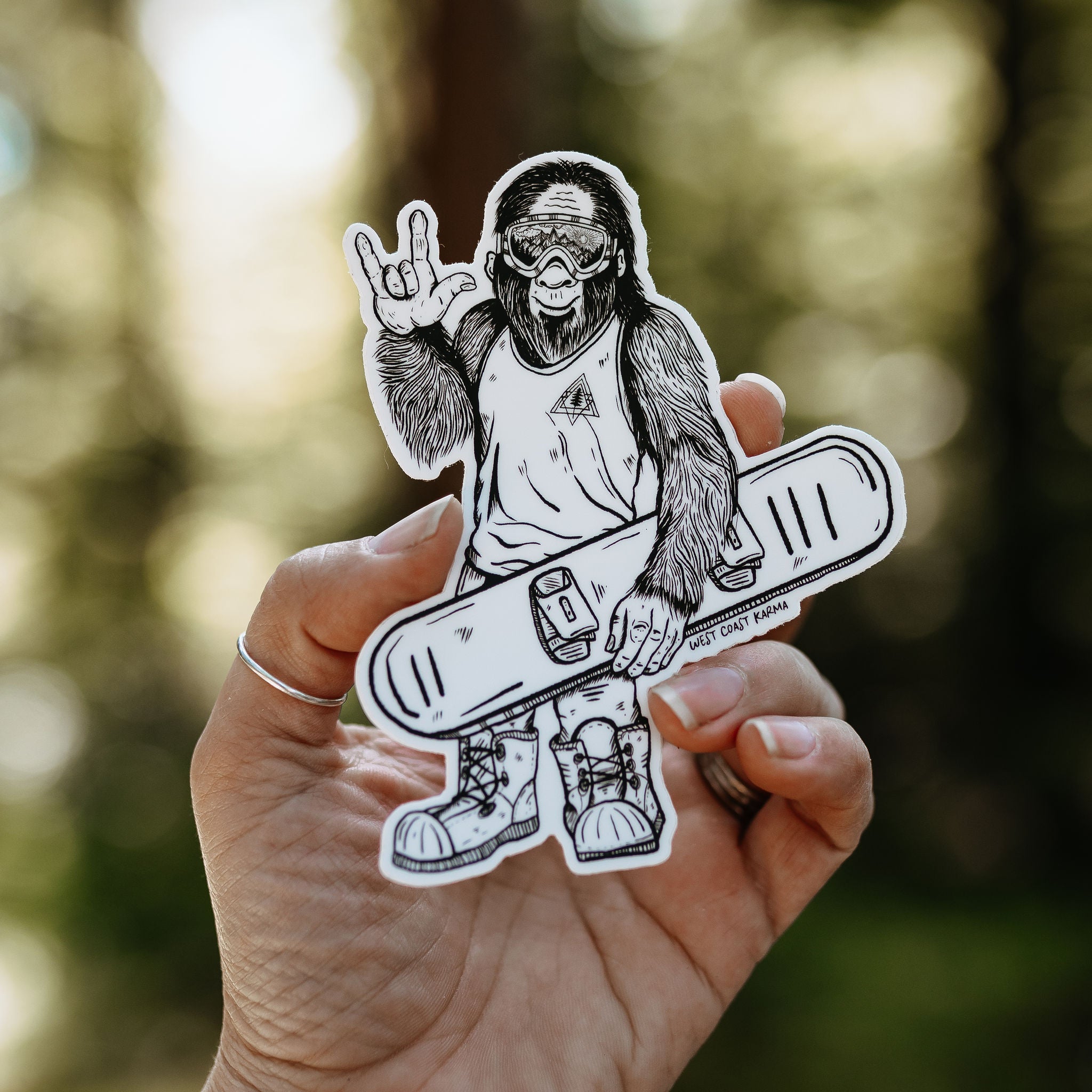 Snowboarding Sasquatch Sticker – West Coast Karma