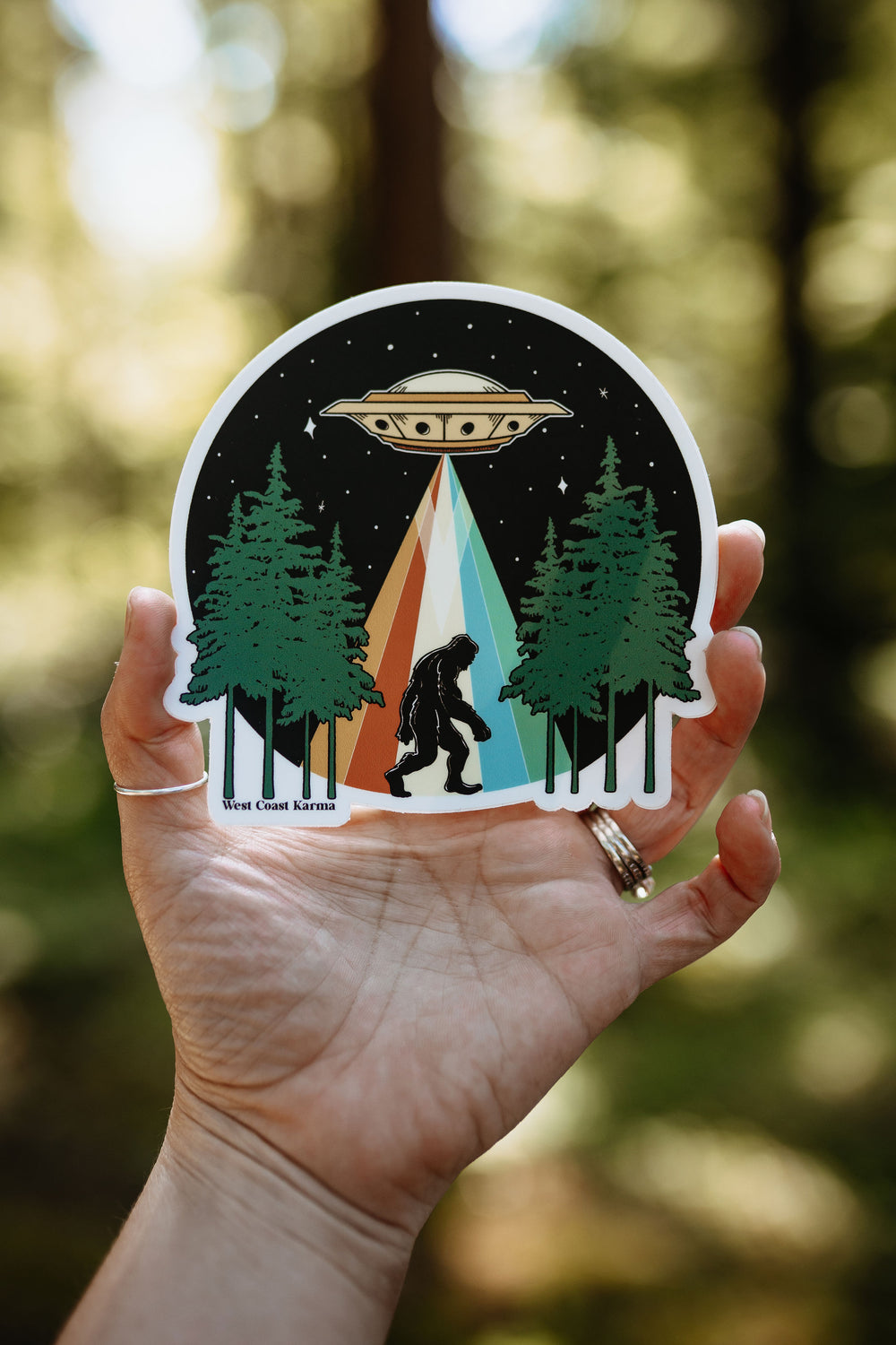 Sasquatch Alien Abduction Colourful Sticker