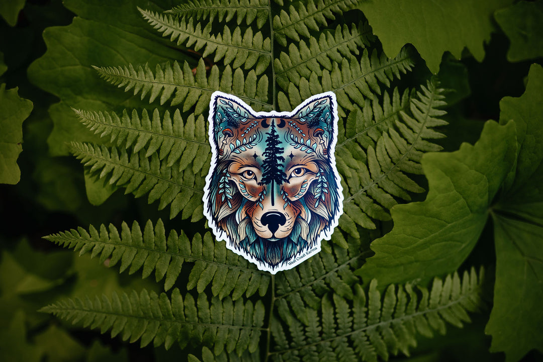 Colourful Forest Wolf Sticker