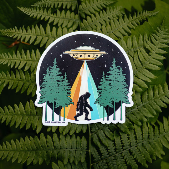 Sasquatch Alien Abduction Colourful Sticker
