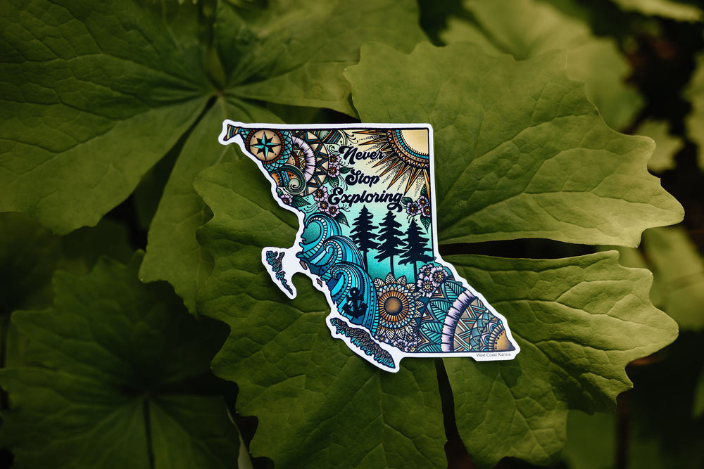 Never Stop Exploring British Columbia Colourful Sticker