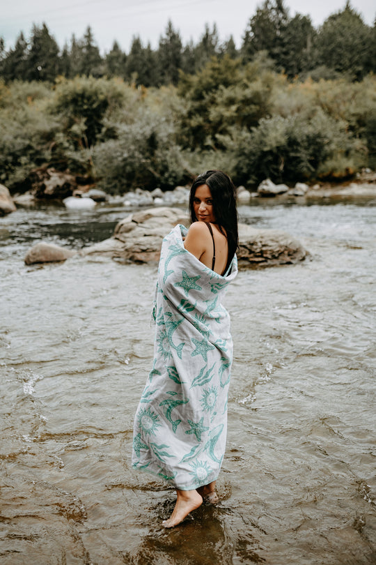 Pacific Turquoise Boho Whale Cotton Throw