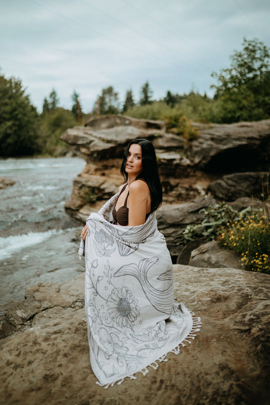 Slate Grey Land and Sea 100% Cotton Turkish Throw