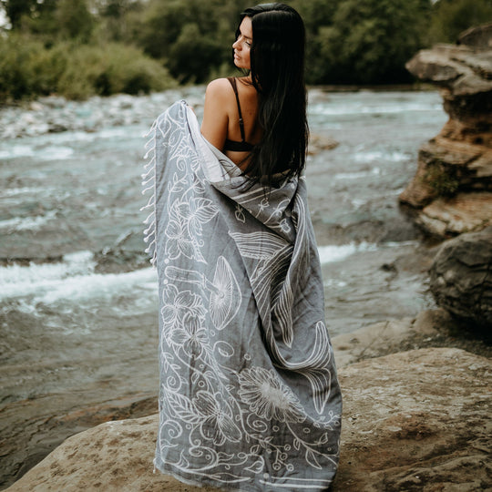 Slate Grey Land and Sea 100% Cotton Turkish Throw