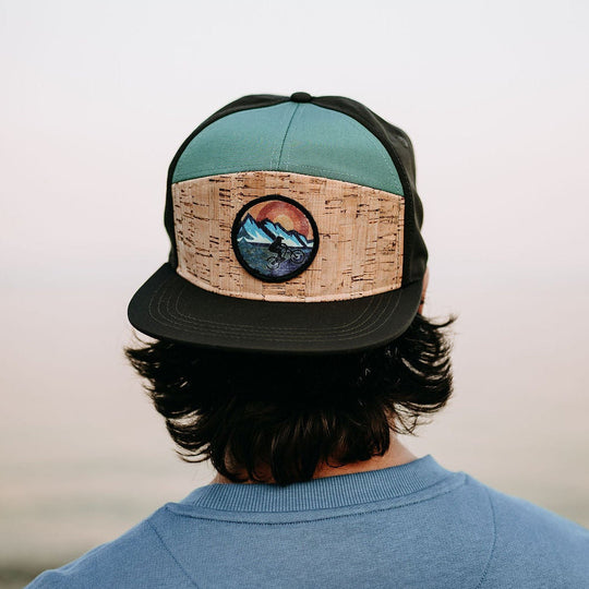 Retro Mountain Biker Cork Flat-Brim Snapback Hat- Ocean/Black