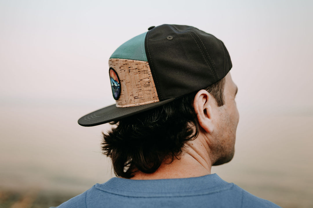 Retro Mountain Biker Cork Flat-Brim Snapback Hat- Ocean/Black