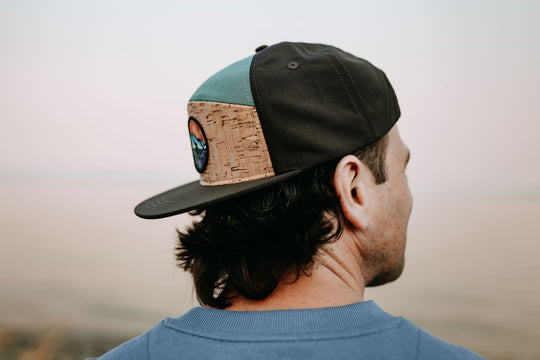 Retro Mountain Biker Cork Flat-Brim Snapback Hat- Ocean/Black