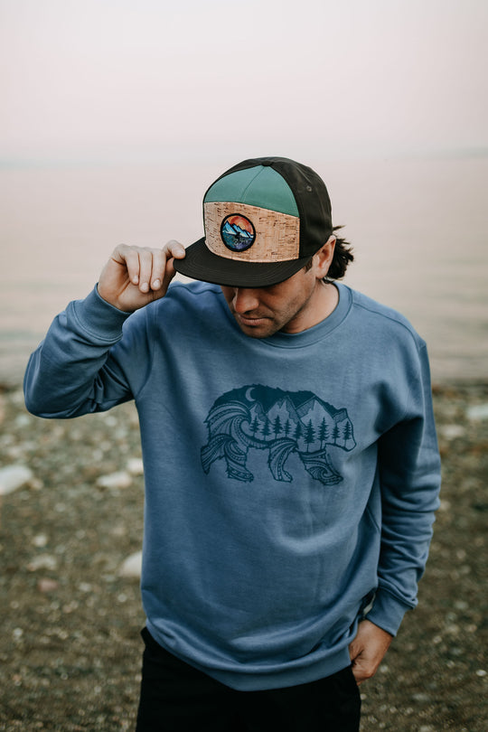 Retro Mountain Biker Cork Flat-Brim Snapback Hat- Ocean/Black