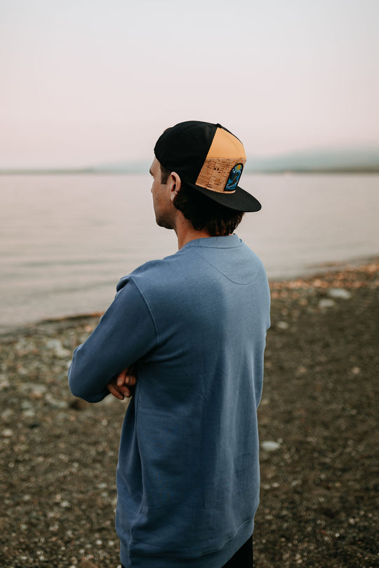 Surfing Sasquatch Cork Flat-Brim Snapback Hat- Black/Mustard