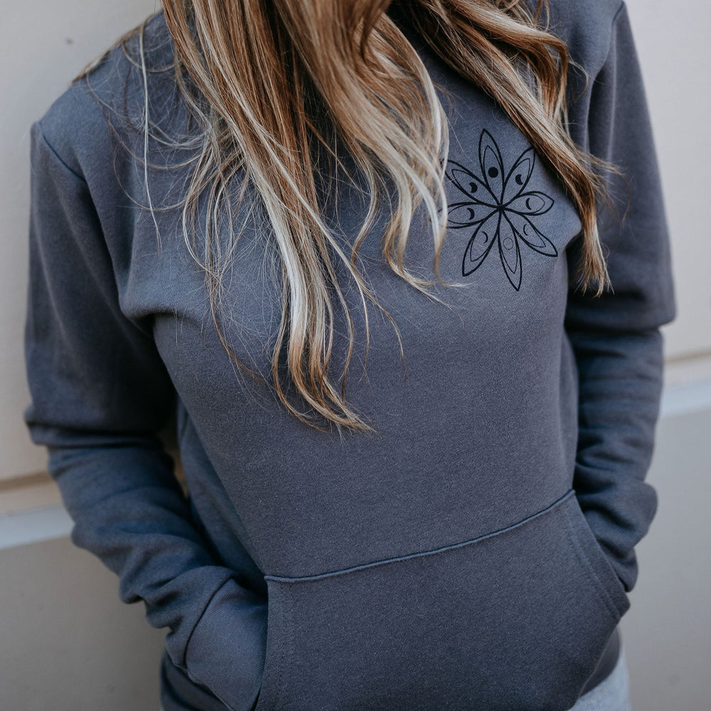 Moon Phase Flower & Fern Pocket Crew in Charcoal