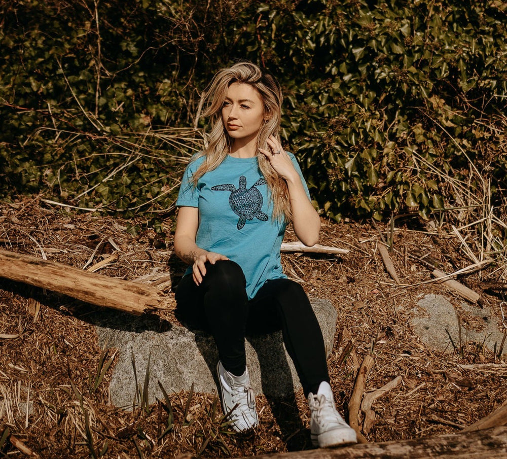 Flower Of Life Turtle Relaxed Tee in Blue Lagoon