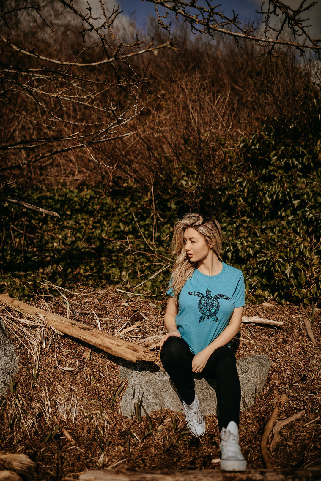 Flower Of Life Turtle Relaxed Tee in Blue Lagoon