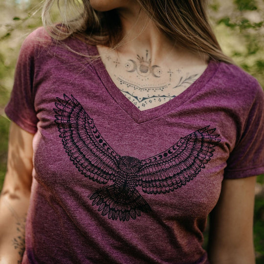 Soaring Owl Eco V-Neck Slim Fit Tee in Heather Plum *Made in Canada*