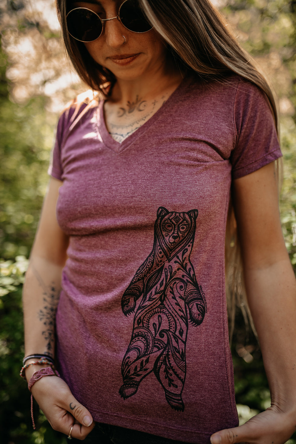 Standing Bear Eco V-Neck Slim Fit Tee in Heather Plum *Made in Canada*