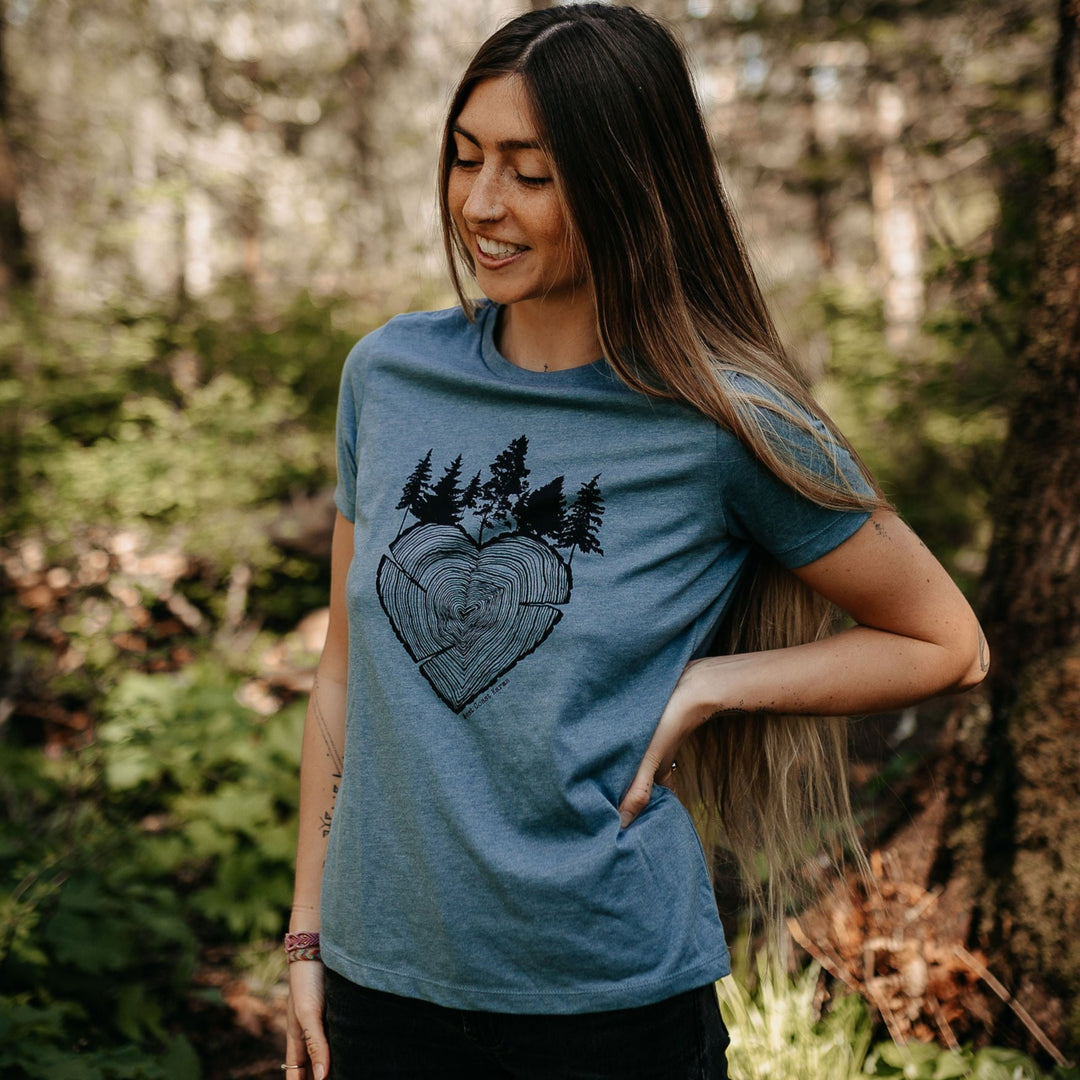 Tree Ring Heart Relaxed Fit Tee in Slate Blue