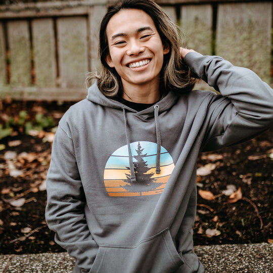 Retro Tree Hoodie in Charcoal Grey