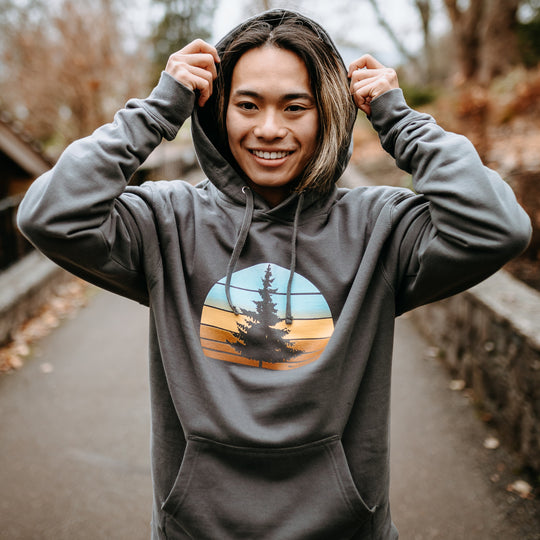 Retro Tree Hoodie in Charcoal Grey