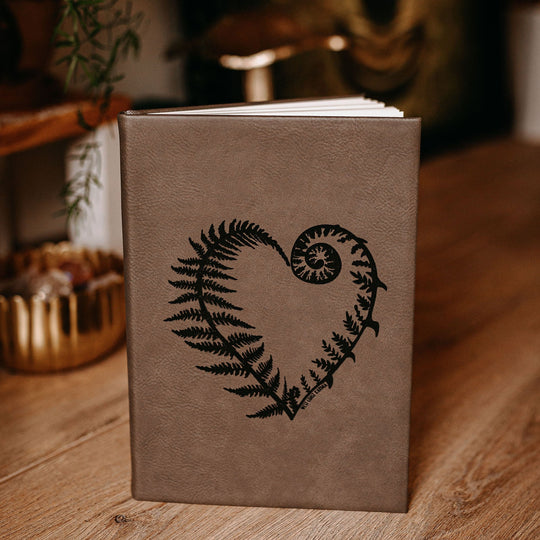 Engraved Fern Heart Grey Journal