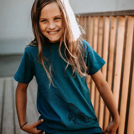 Narwhal Kids/Youth Tee in Deep Teal