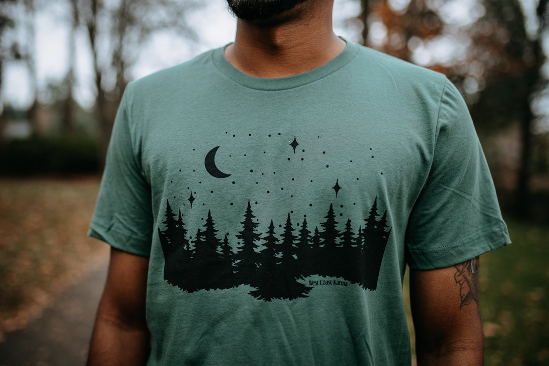 Tree Line Tee in Pine Green 100% Cotton