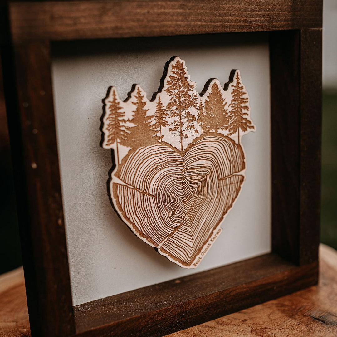 Shadow Box Framed Tree Round Heart Wood Art