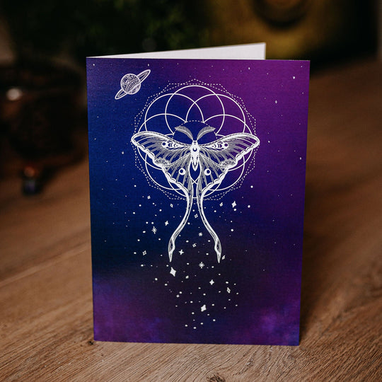 Galaxy Geometric Luna Moth Greeting Card