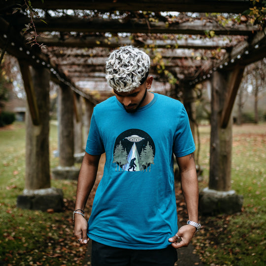 Colourful Sasquatch Abduction Tee in Deep Teal