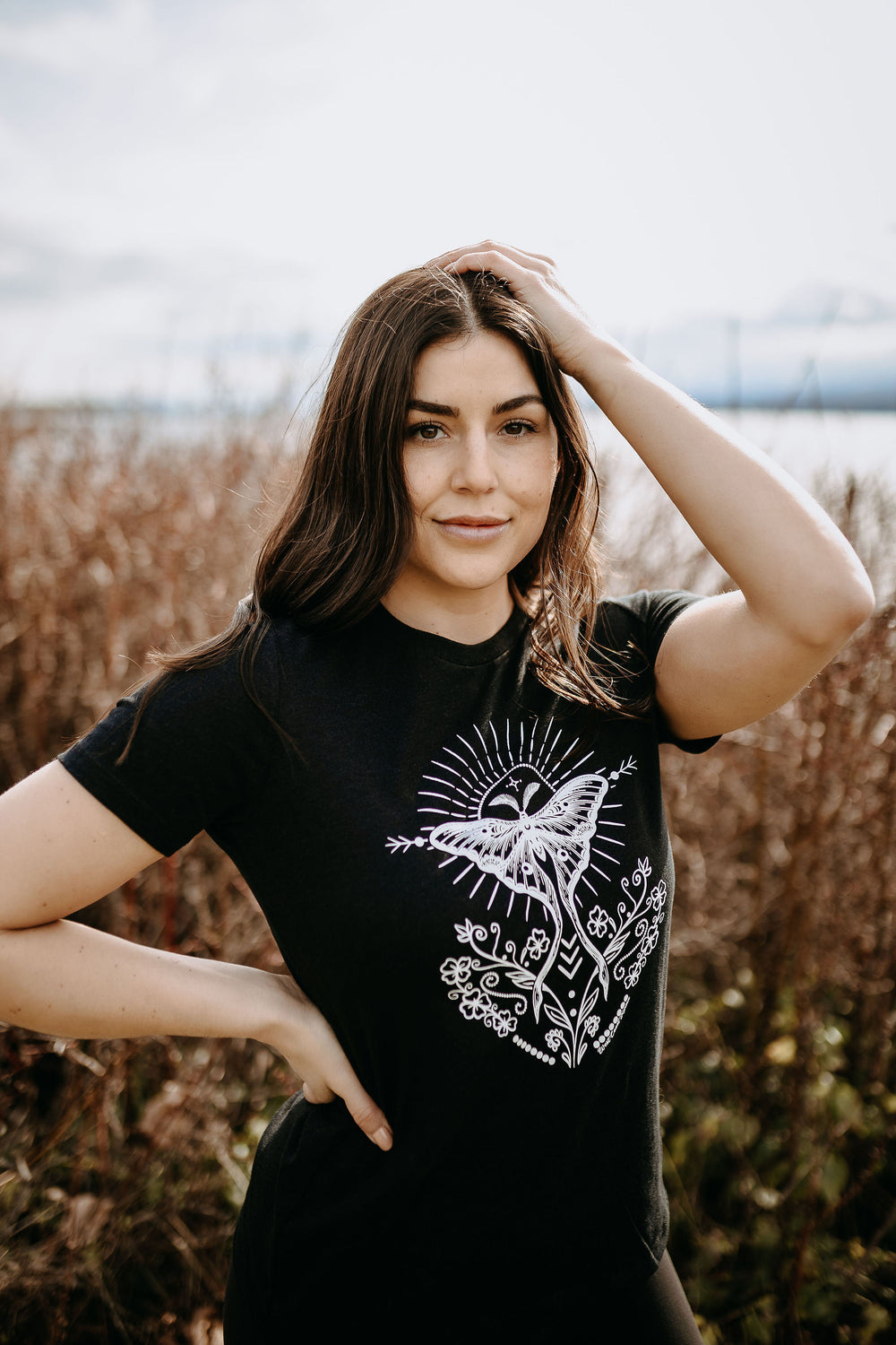 Luna Folk Art Relaxed Fit Tee in Heather Black