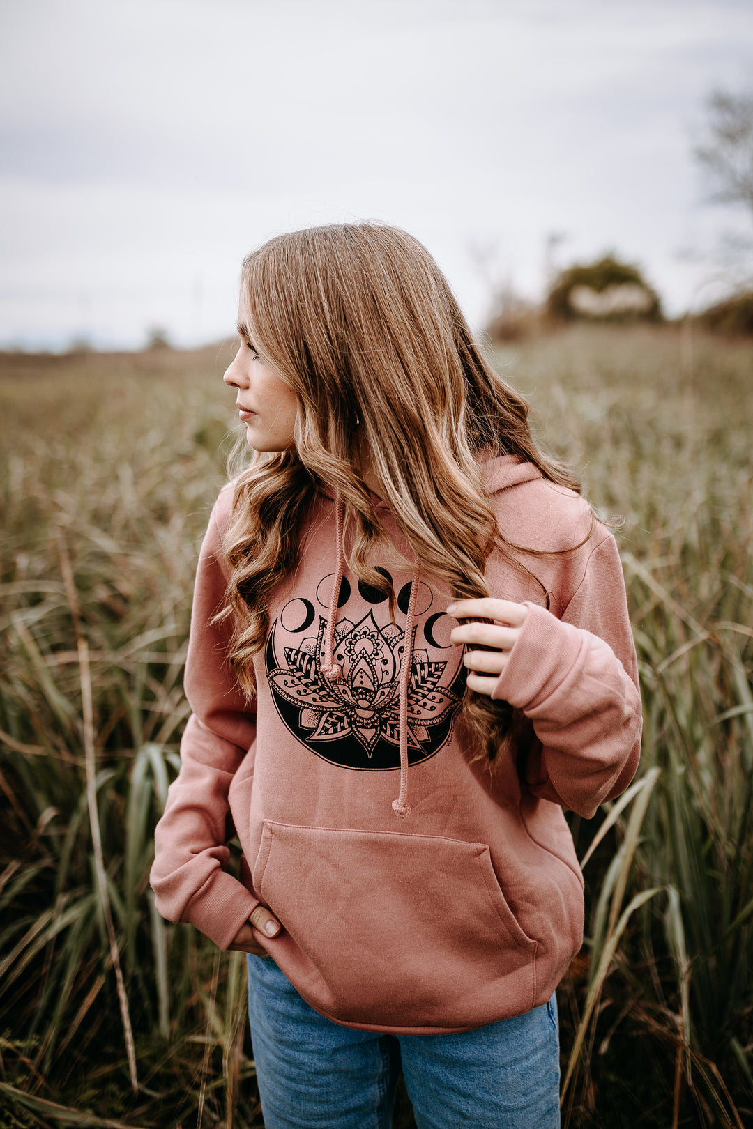 Lotus Moon Phase Hoodie in Dusty Rose *Made in Canada*