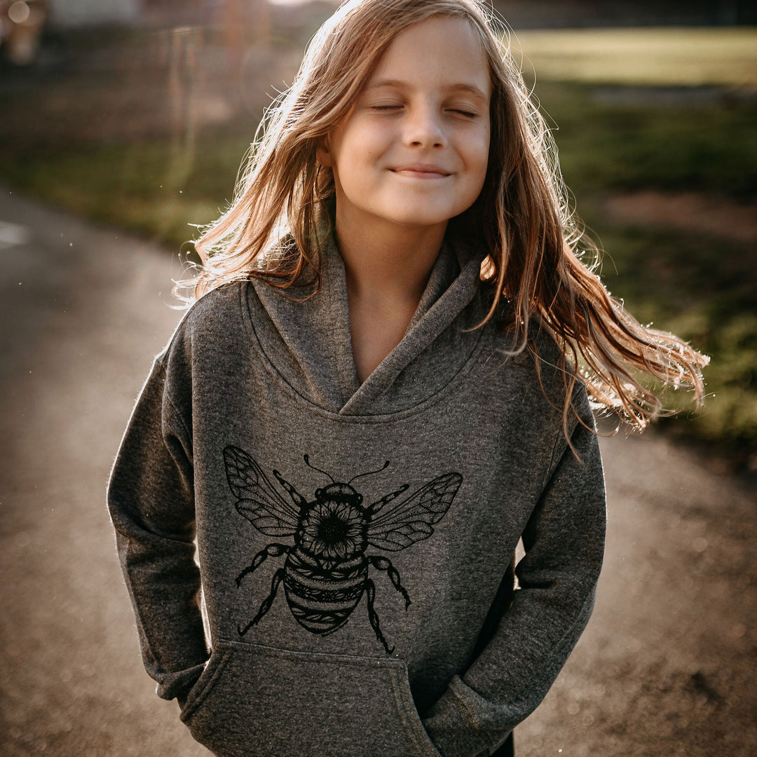 Bumble Bee Kids/Youth Hoodie in Heather Grey