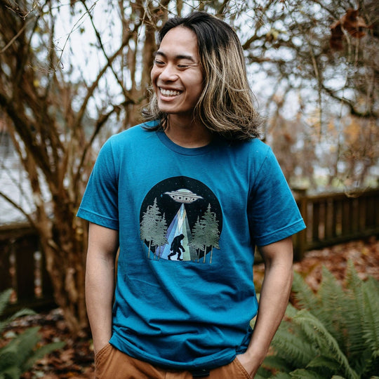 Colourful Sasquatch Abduction Tee in Deep Teal
