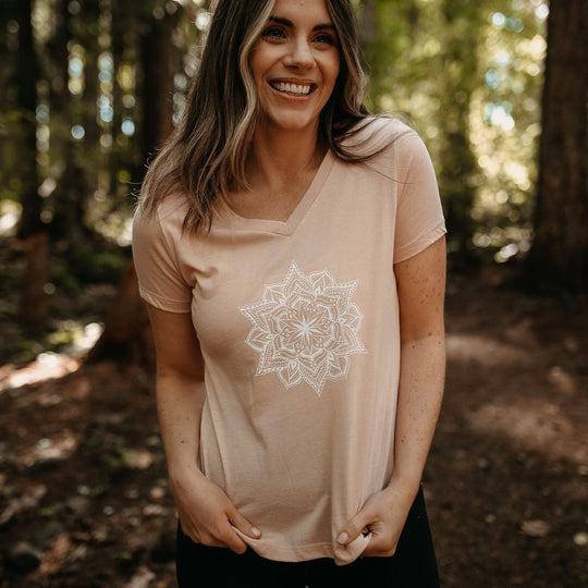 Mandala Relaxed V-Neck Tee in Peachy