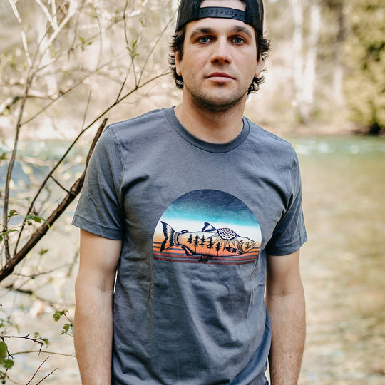 Retro Salmon Mens Tee in Asphalt Grey