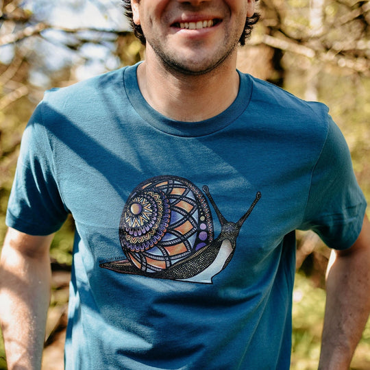 Colourful Snail Tee Mens Tee in Teal Blue