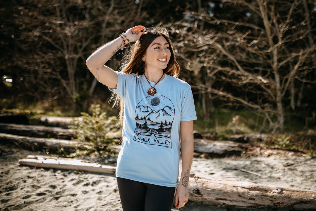 Vintage Comox Valley Soft Wash 100% Cotton Tee in Sky Blue