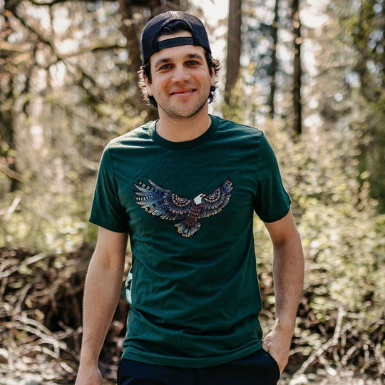 Colourful Eagle Mens Tee in Forest Green
