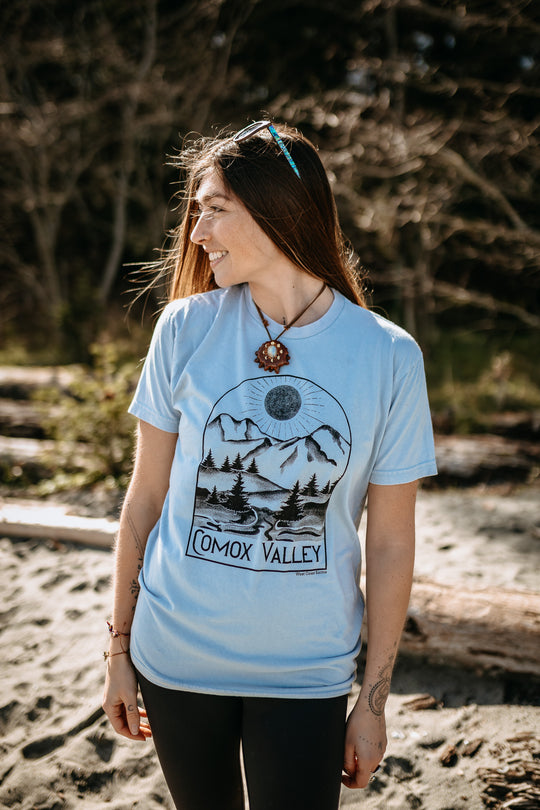 Vintage Comox Valley Soft Wash 100% Cotton Tee in Sky Blue