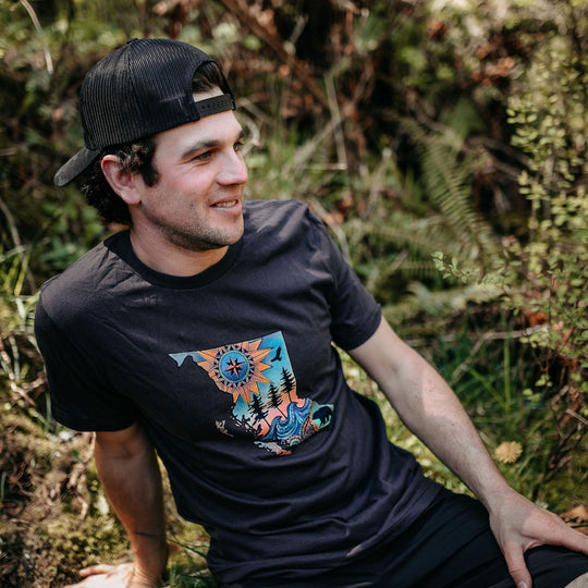 Colourful BC Map Mens Tee in Charcoal Grey