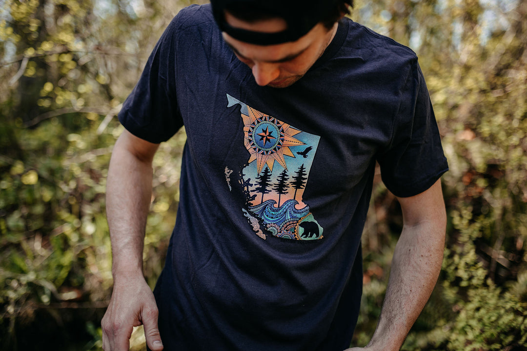 Colourful BC Map Mens Tee in Charcoal Grey