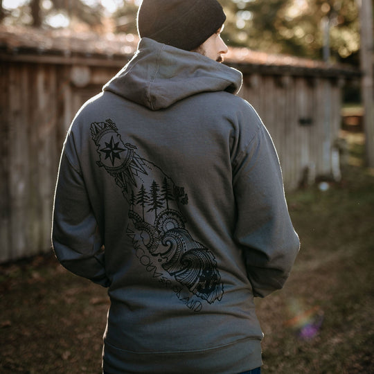 Vancouver Island Zip Up Hoodie in Charcoal Grey